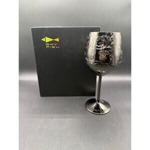 SKY FISH Etched Stainless Steel Wine Glass Goblets - Set Of 2 - New